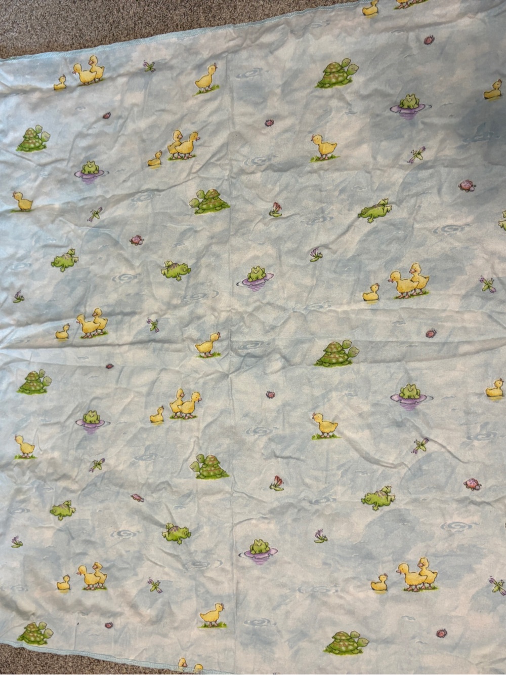 Dolly Baby Receiving Blanket Blue Pond Frogs Ducks Turtles Ducklings 100% cotton